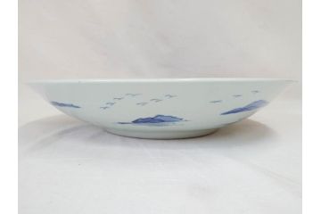 江戸期　古伊万里　染付　1尺5寸　約47cm　繊細に描かれた山水図が上質な和の雰囲気を高める大皿(和皿、和食器、一尺五寸)(R-071726)