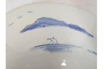 江戸期　古伊万里　染付　1尺5寸　約47cm　繊細に描かれた山水図が上質な和の雰囲気を高める大皿(和皿、和食器、一尺五寸)(R-071726)