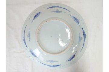 江戸期　古伊万里　染付　1尺5寸　約47cm　繊細に描かれた山水図が上質な和の雰囲気を高める大皿(和皿、和食器、一尺五寸)(R-071726)