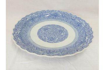 大明成化年製　古伊万里　染付　線描　花唐草　輪花型　1尺4寸　約45cm　細やかな意匠にこだわりを感じる大皿(和皿、和食器、一尺四寸)(R-071727)