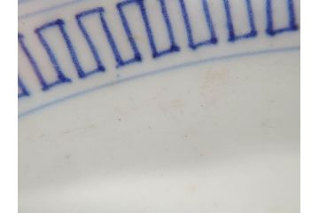 大明成化年製　古伊万里　染付　線描　花唐草　輪花型　1尺4寸　約45cm　細やかな意匠にこだわりを感じる大皿(和皿、和食器、一尺四寸)(R-071727)