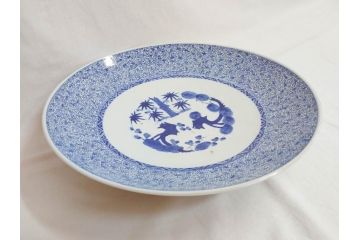 江戸〜明治　古伊万里　染付　微塵唐草文　1尺5寸　約47cm　一つ一つ丁寧に描かれた絵付けが美しい大皿(松竹梅図、和皿、和食器、一尺五寸)(R-071729)
