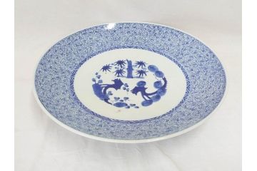 江戸〜明治　古伊万里　染付　微塵唐草文　1尺5寸　約47cm　一つ一つ丁寧に描かれた絵付けが美しい大皿(松竹梅図、和皿、和食器、一尺五寸)(R-071729)