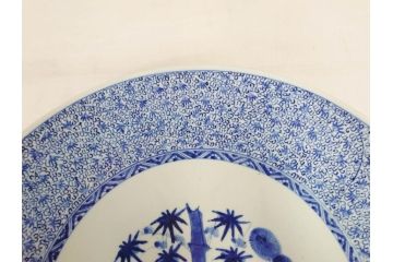 江戸〜明治　古伊万里　染付　微塵唐草文　1尺5寸　約47cm　一つ一つ丁寧に描かれた絵付けが美しい大皿(松竹梅図、和皿、和食器、一尺五寸)(R-071729)