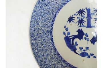 江戸〜明治　古伊万里　染付　微塵唐草文　1尺5寸　約47cm　一つ一つ丁寧に描かれた絵付けが美しい大皿(松竹梅図、和皿、和食器、一尺五寸)(R-071729)