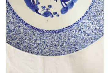 江戸〜明治　古伊万里　染付　微塵唐草文　1尺5寸　約47cm　一つ一つ丁寧に描かれた絵付けが美しい大皿(松竹梅図、和皿、和食器、一尺五寸)(R-071729)