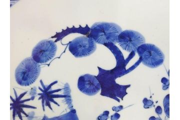 江戸〜明治　古伊万里　染付　微塵唐草文　1尺5寸　約47cm　一つ一つ丁寧に描かれた絵付けが美しい大皿(松竹梅図、和皿、和食器、一尺五寸)(R-071729)