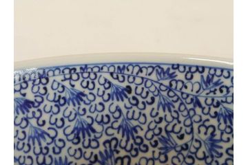 江戸〜明治　古伊万里　染付　微塵唐草文　1尺5寸　約47cm　一つ一つ丁寧に描かれた絵付けが美しい大皿(松竹梅図、和皿、和食器、一尺五寸)(R-071729)