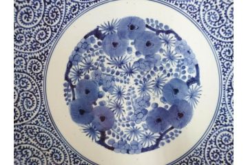 古伊万里　染付　蛸唐草文　松竹梅文　渦福　約45cm　1尺4寸　大胆かつ繊細な絵柄に魅了される大皿(二重角福、和食器、和皿、一尺四寸)(R-071730)