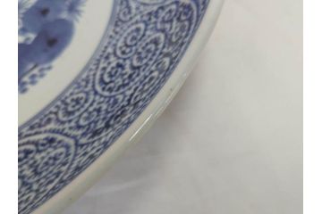 古伊万里　染付　蛸唐草文　松竹梅文　渦福　約45cm　1尺4寸　大胆かつ繊細な絵柄に魅了される大皿(二重角福、和食器、和皿、一尺四寸)(R-071730)