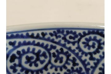 古伊万里　染付　蛸唐草文　松竹梅文　渦福　約45cm　1尺4寸　大胆かつ繊細な絵柄に魅了される大皿(二重角福、和食器、和皿、一尺四寸)(R-071730)
