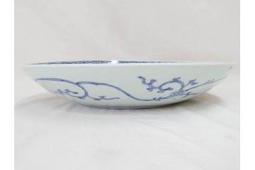 古伊万里　染付　蛸唐草文　松竹梅文　渦福　約45cm　1尺4寸　大胆かつ繊細な絵柄に魅了される大皿(二重角福、和食器、和皿、一尺四寸)(R-071730)