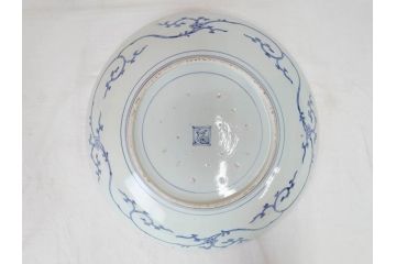 古伊万里　染付　蛸唐草文　松竹梅文　渦福　約45cm　1尺4寸　大胆かつ繊細な絵柄に魅了される大皿(二重角福、和食器、和皿、一尺四寸)(R-071730)