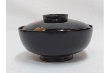 明治〜大正　輪島塗　木製漆器　紅葉の蒔絵が食卓のアクセントになる吸物椀8客セット(もみじ、モミジ、黒漆、お椀、和食器)(R-071738)