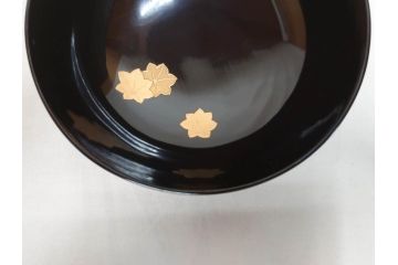 明治〜大正　輪島塗　木製漆器　紅葉の蒔絵が食卓のアクセントになる吸物椀8客セット(もみじ、モミジ、黒漆、お椀、和食器)(R-071738)