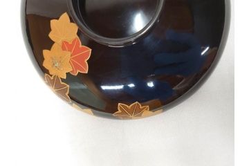 明治〜大正　輪島塗　木製漆器　紅葉の蒔絵が食卓のアクセントになる吸物椀8客セット(もみじ、モミジ、黒漆、お椀、和食器)(R-071738)
