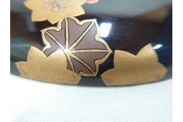 明治〜大正　輪島塗　木製漆器　紅葉の蒔絵が食卓のアクセントになる吸物椀8客セット(もみじ、モミジ、黒漆、お椀、和食器)(R-071738)