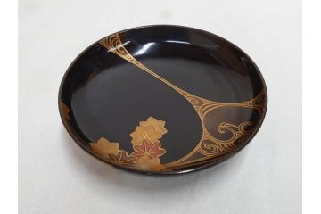 明治〜大正　輪島塗　木製漆器　紅葉の蒔絵が食卓のアクセントになる吸物椀8客セット(もみじ、モミジ、黒漆、お椀、和食器)(R-071738)