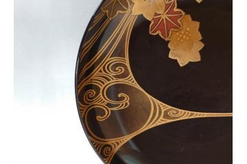 明治〜大正　輪島塗　木製漆器　紅葉の蒔絵が食卓のアクセントになる吸物椀8客セット(もみじ、モミジ、黒漆、お椀、和食器)(R-071738)