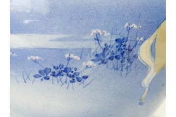 明治期　伊万里　染付　馬　川　紅葉　鶴　大胆に描かれた珍しい図柄が目を惹く手洗鉢(鉢カバー、プランターカバー、睡蓮鉢、メダカ、めだか、金魚鉢、もみじ、モミジ)(R-071739)