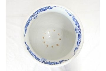 明治期　伊万里　染付　馬　川　紅葉　鶴　大胆に描かれた珍しい図柄が目を惹く手洗鉢(鉢カバー、プランターカバー、睡蓮鉢、メダカ、めだか、金魚鉢、もみじ、モミジ)(R-071739)