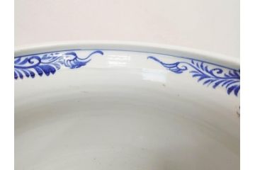 明治期　伊万里　染付　馬　川　紅葉　鶴　大胆に描かれた珍しい図柄が目を惹く手洗鉢(鉢カバー、プランターカバー、睡蓮鉢、メダカ、めだか、金魚鉢、もみじ、モミジ)(R-071739)