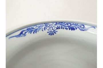 明治期　伊万里　染付　馬　川　紅葉　鶴　大胆に描かれた珍しい図柄が目を惹く手洗鉢(鉢カバー、プランターカバー、睡蓮鉢、メダカ、めだか、金魚鉢、もみじ、モミジ)(R-071739)