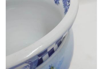 明治期　伊万里　染付　馬　川　紅葉　鶴　大胆に描かれた珍しい図柄が目を惹く手洗鉢(鉢カバー、プランターカバー、睡蓮鉢、メダカ、めだか、金魚鉢、もみじ、モミジ)(R-071739)