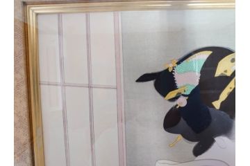 上村松園　「若葉」　モモセ版画美術　限定300部のうち292番　気品の漂う女性の姿を見事に表現された手摺木版画(人物画、絵画、額装、箱付き)(R-071745)