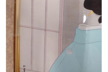 上村松園　「若葉」　モモセ版画美術　限定300部のうち292番　気品の漂う女性の姿を見事に表現された手摺木版画(人物画、絵画、額装、箱付き)(R-071745)