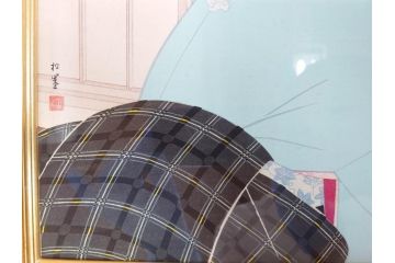 上村松園　「若葉」　モモセ版画美術　限定300部のうち292番　気品の漂う女性の姿を見事に表現された手摺木版画(人物画、絵画、額装、箱付き)(R-071745)