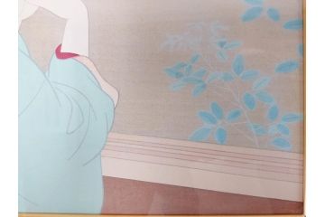上村松園　「若葉」　モモセ版画美術　限定300部のうち292番　気品の漂う女性の姿を見事に表現された手摺木版画(人物画、絵画、額装、箱付き)(R-071745)