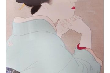 上村松園　「若葉」　モモセ版画美術　限定300部のうち292番　気品の漂う女性の姿を見事に表現された手摺木版画(人物画、絵画、額装、箱付き)(R-071745)