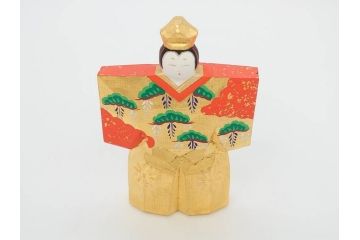 春日有職　奈良人形師　五代　瀬谷桃源　一刀彫　力強い彫りと華やかな色彩が美しい立雛(ひな、ヒナ、木彫、彫刻、木製、置物、共箱付き)(R-071747)