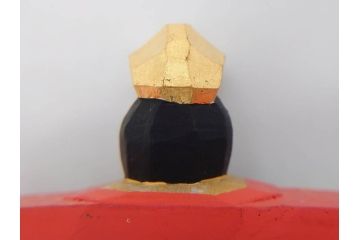 春日有職　奈良人形師　五代　瀬谷桃源　一刀彫　力強い彫りと華やかな色彩が美しい立雛(ひな、ヒナ、木彫、彫刻、木製、置物、共箱付き)(R-071747)