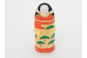 春日有職　奈良人形師　五代　瀬谷桃源　一刀彫　力強い彫りと華やかな色彩が美しい立雛(ひな、ヒナ、木彫、彫刻、木製、置物、共箱付き)(R-071747)