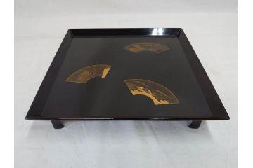 輪島塗　能州輪島　布着　扇面蒔絵　優美で上品な雰囲気漂うお膳5客セット(木製漆器、脚付き、金蒔絵、お盆)(R-071749)