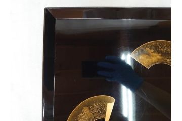 輪島塗　能州輪島　布着　扇面蒔絵　優美で上品な雰囲気漂うお膳5客セット(木製漆器、脚付き、金蒔絵、お盆)(R-071749)