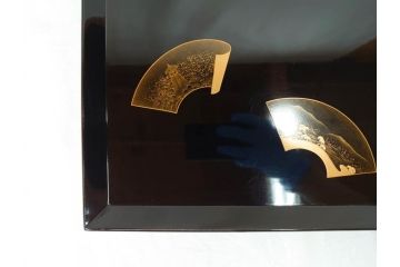 輪島塗　能州輪島　布着　扇面蒔絵　優美で上品な雰囲気漂うお膳5客セット(木製漆器、脚付き、金蒔絵、お盆)(R-071749)