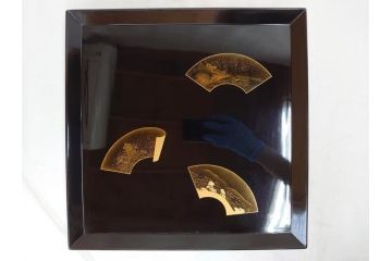 輪島塗　能州輪島　布着　扇面蒔絵　優美で上品な雰囲気漂うお膳5客セット(木製漆器、脚付き、金蒔絵、お盆)(R-071749)