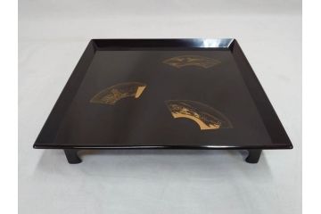 輪島塗　能州輪島　布着　扇面蒔絵　優美で上品な雰囲気漂うお膳5客セット(木製漆器、脚付き、金蒔絵、お盆)(R-071750)