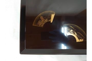輪島塗　能州輪島　布着　扇面蒔絵　優美で上品な雰囲気漂うお膳5客セット(木製漆器、脚付き、金蒔絵、お盆)(R-071750)