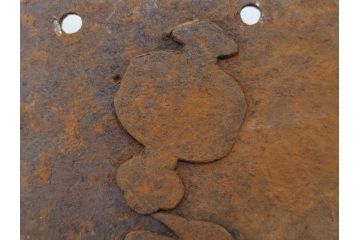 アンティーク雑貨　小槌と巾着の意匠が目を惹く蔵戸の錠前金具(こづち、ディスプレイ雑貨、蔵戸パーツ)(R-071753)