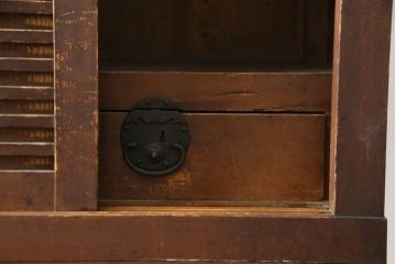 和製アンティーク　明治〜大正期　檜(ヒノキ)材　横桟引き戸の美濃帳場箪笥(重ね箪笥、収納棚、戸棚、時代箪笥、和タンス、収納箪笥)(R-071783)
