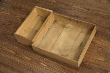 和製アンティーク　明治〜大正期　檜(ヒノキ)材　横桟引き戸の美濃帳場箪笥(重ね箪笥、収納棚、戸棚、時代箪笥、和タンス、収納箪笥)(R-071783)
