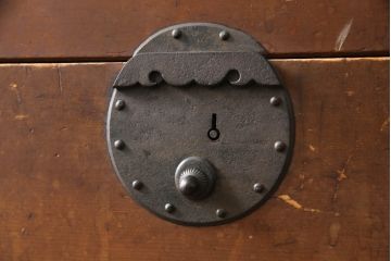 和製アンティーク　明治〜大正期　檜(ヒノキ)材　横桟引き戸の美濃帳場箪笥(重ね箪笥、収納棚、戸棚、時代箪笥、和タンス、収納箪笥)(R-071783)