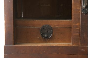 和製アンティーク　明治〜大正期　檜(ヒノキ)材　横桟引き戸の美濃帳場箪笥サイドボード(収納棚、戸棚、時代箪笥、和タンス、収納箪笥、ローボード)(R-071784)