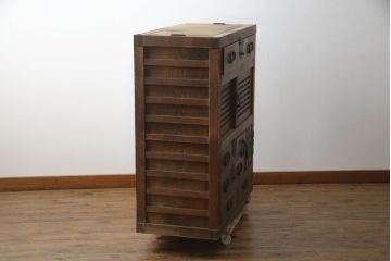 和製アンティーク　明治〜大正期　檜(ヒノキ)材　横桟引き戸の美濃帳場箪笥(収納棚、戸棚、時代箪笥、和タンス、収納箪笥)(R-071785)