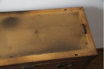 和製アンティーク　明治〜大正期　檜(ヒノキ)材　横桟引き戸の美濃帳場箪笥(収納棚、戸棚、時代箪笥、和タンス、収納箪笥)(R-071785)
