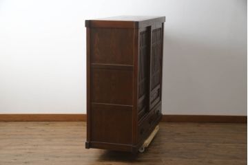 中古　美品　高級品!!　国産職人手造り　タモ材　框組み　上質な和の空間を演出する水屋箪笥サイドボード(食器棚、収納棚、戸棚、茶箪笥、サイドキャビネット、店舗什器)(R-071787)